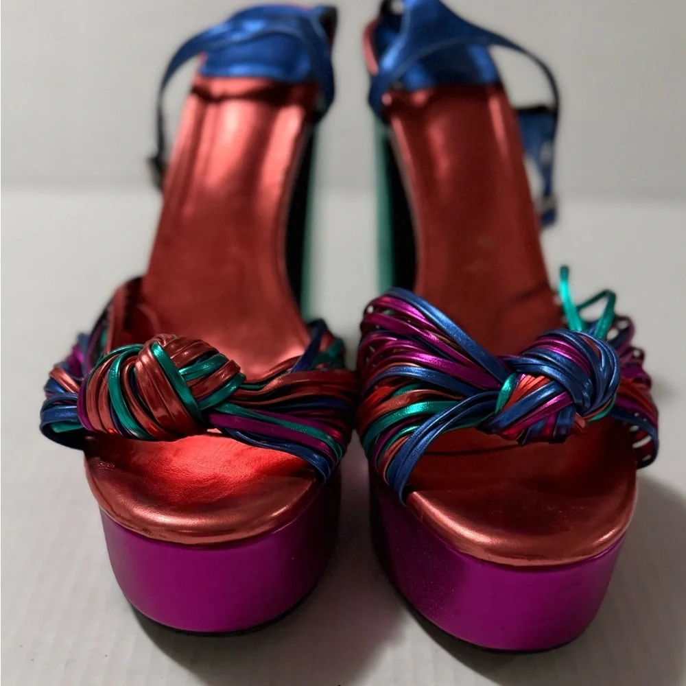 Multicolor Platform Sandals Heels Size 9.5 Woman